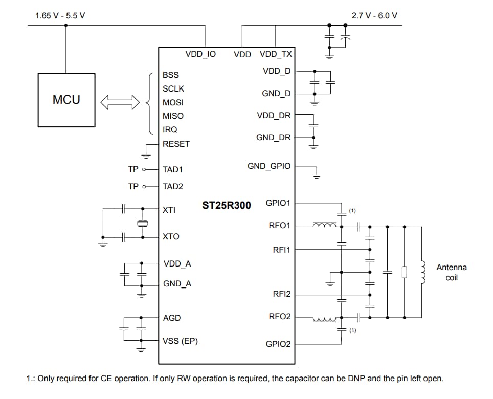 Application Circuit Diagram - STMicroelectronics ST25R300 NFC Reader Application Circuit Diagram - STMicroelectronics ST25R300 NFC Reader